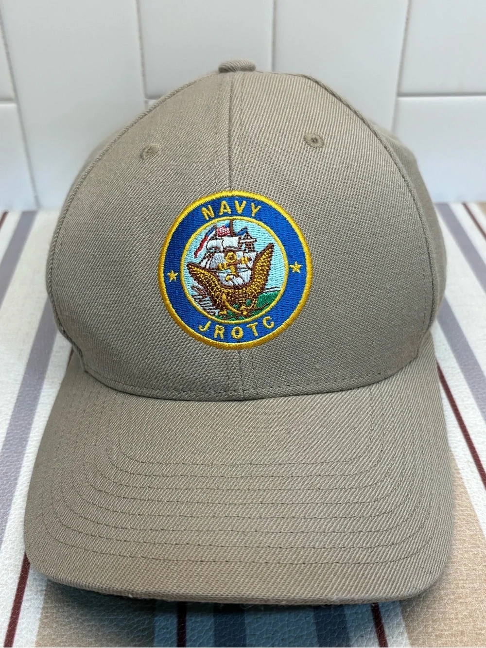 Vanguard Navy JROTC Baseball Cap Mens OS Beige Embroidered Patch Adjustable